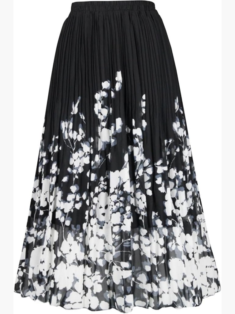 Women's Chiffon Pleated Midi Skirt Elastic High Waist A-Line Flowy